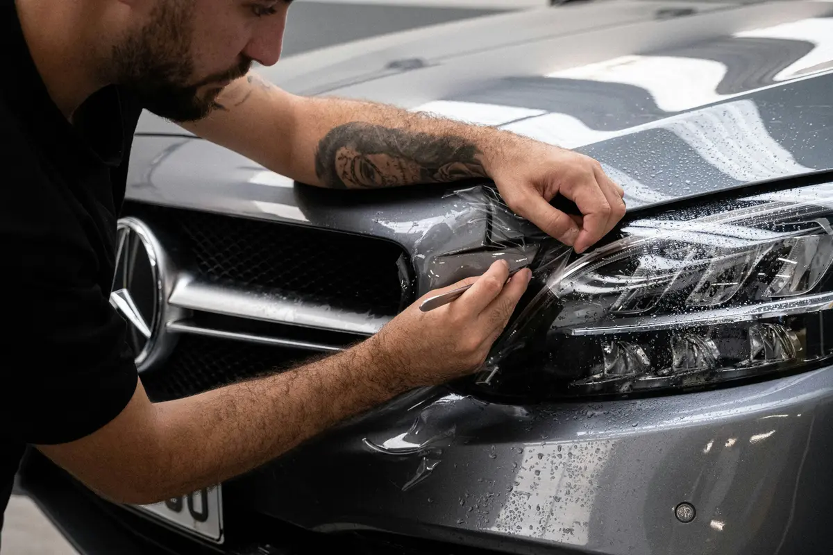 A detailer waxing the hood of a car, the kind of finish that keeps a detailing customer coming back