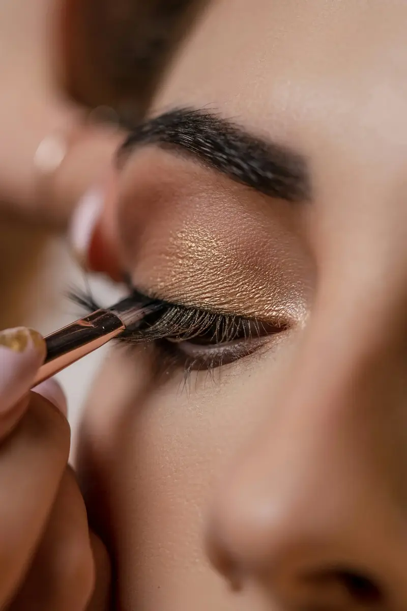 A makeup artist applying makeup with a brush, the kind of session that leads to a repeat booking